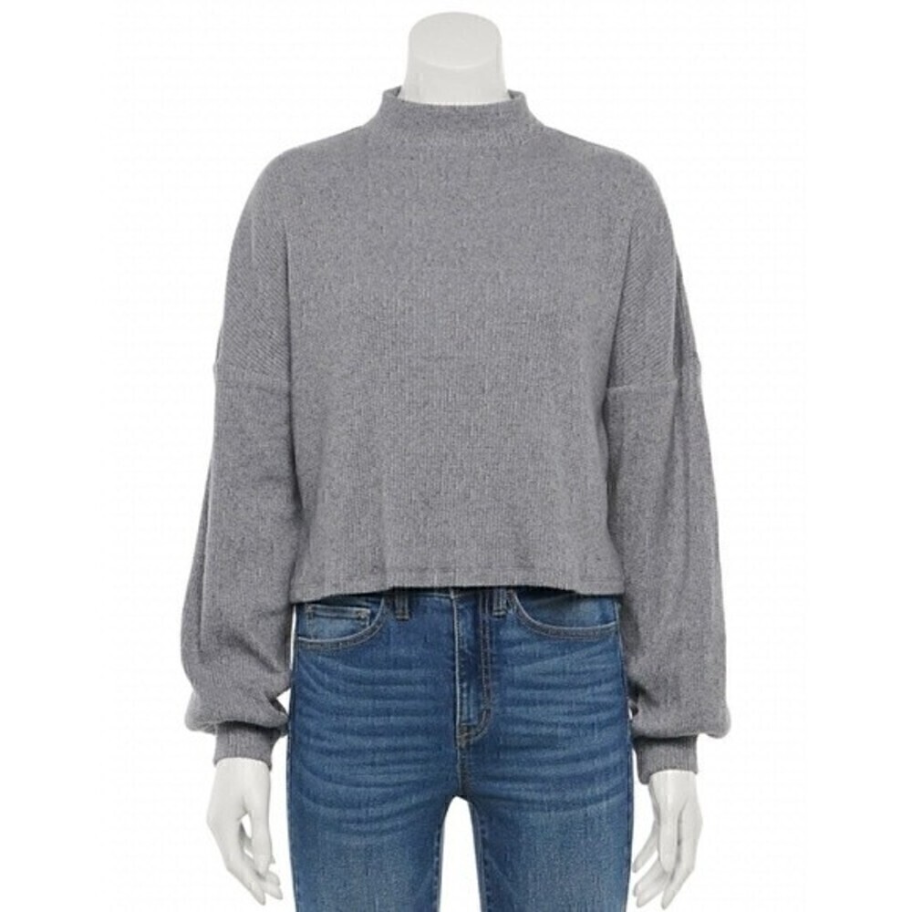 New! Ribbed Waffle Knit Balloon Sleeve Mockneck Super Soft Cozy Sweater Top